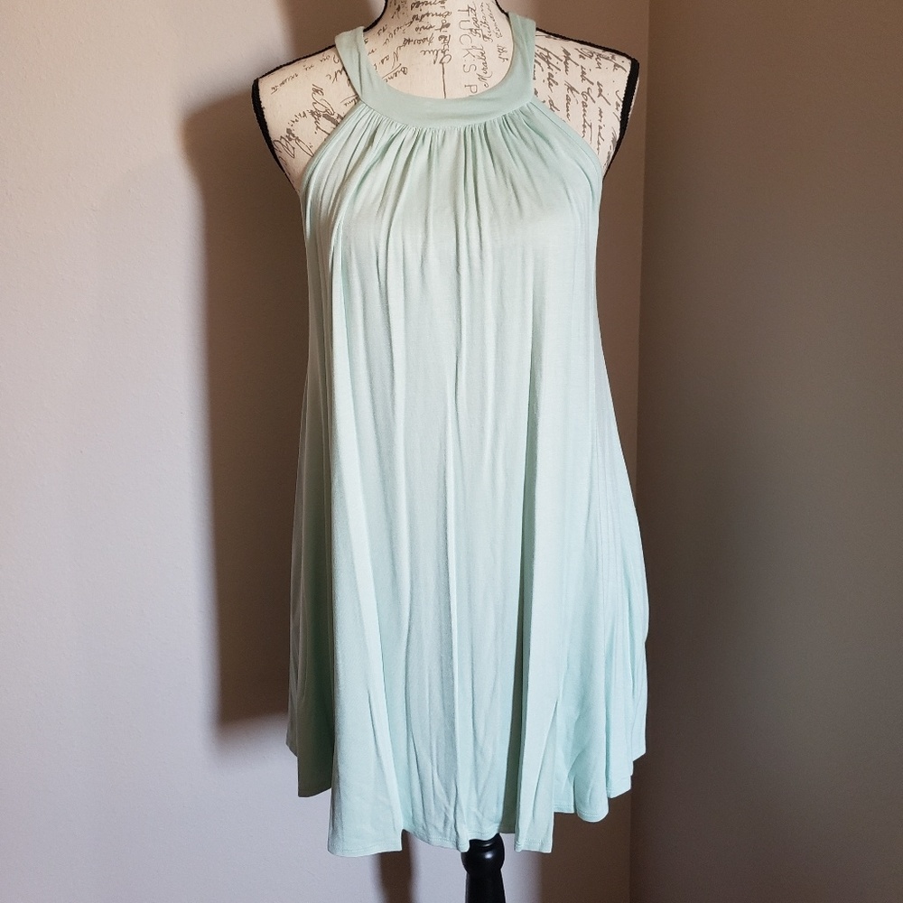Tent Shape Halter Neck Sage Summer Dress - Picture 5 of 9